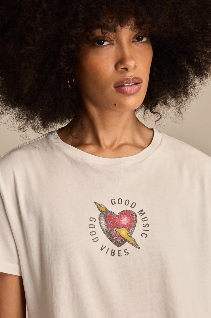 GOOD MUSIC GOOD VIBES BOYFRIEND TEE - Lucky Brand Outlet