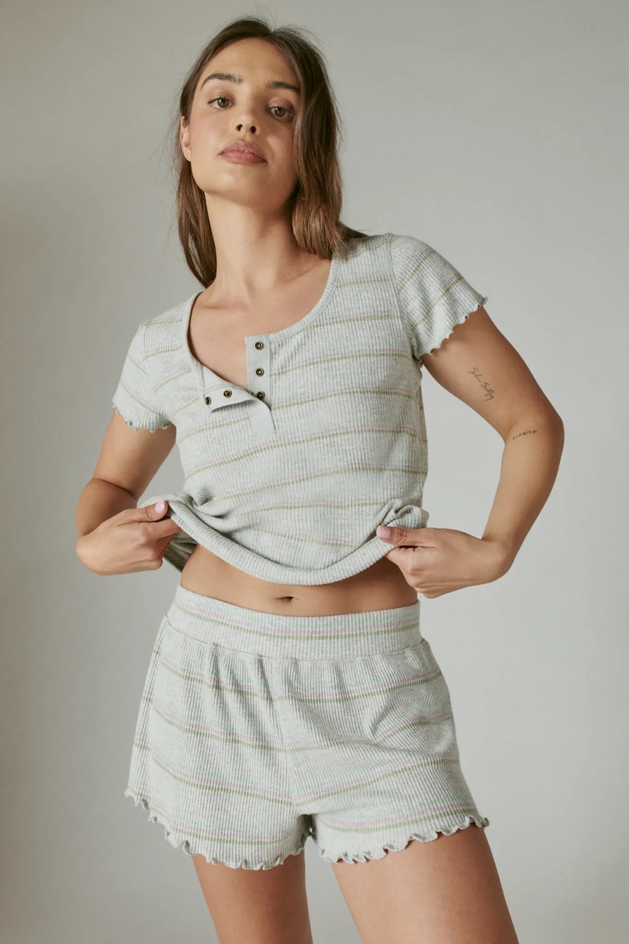 CLOUD RIBBED SHORT SLEEVE HENLEY - Lucky Brand Outlet