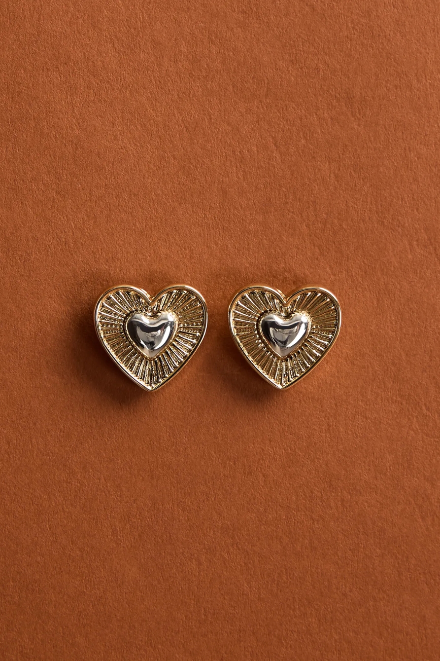 TWO TONE RADIATING HEART STUDS - Lucky Brand Outlet
