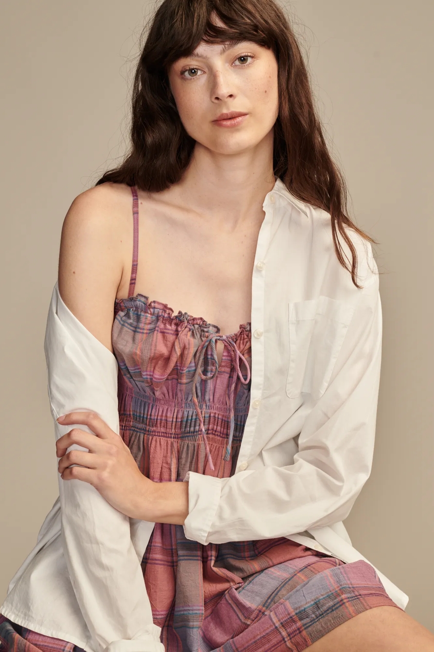 PLAID SMOCKED SWEETHEART MINI DRESS - Lucky Brand Outlet