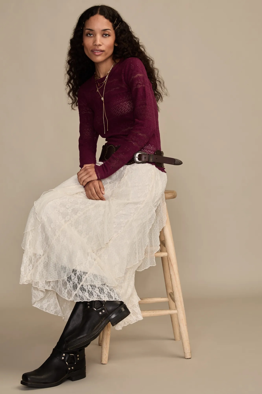 LACE CREW NECK TOP - Lucky Brand Outlet