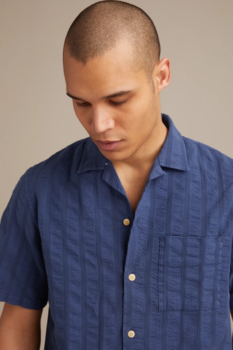 SEERSUCKER CAMP COLLAR SHORT SLEEVE SHIRT - Lucky Brand Outlet