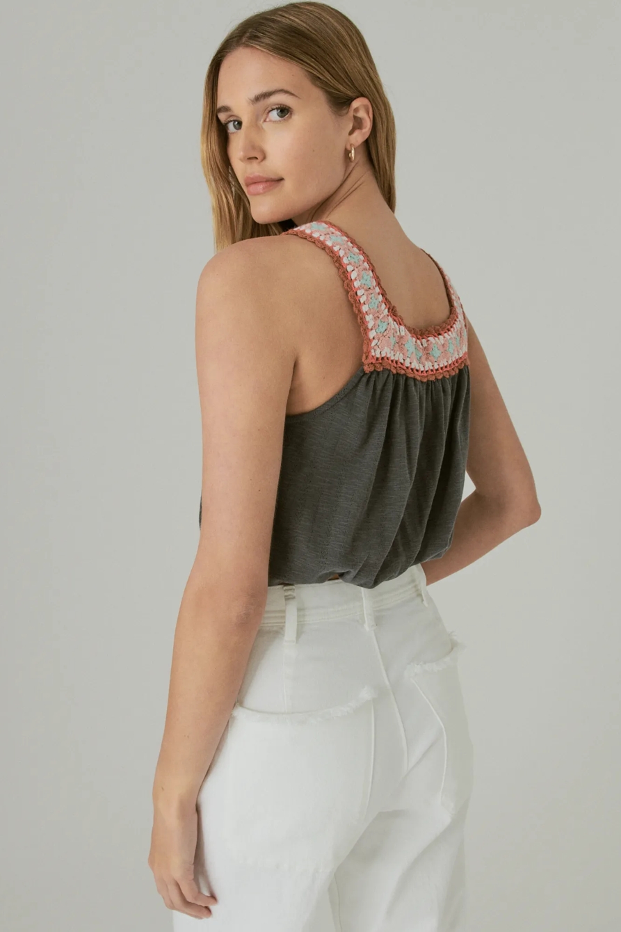 CROCHET TRIM BUBBLE TEE - Lucky Brand Outlet