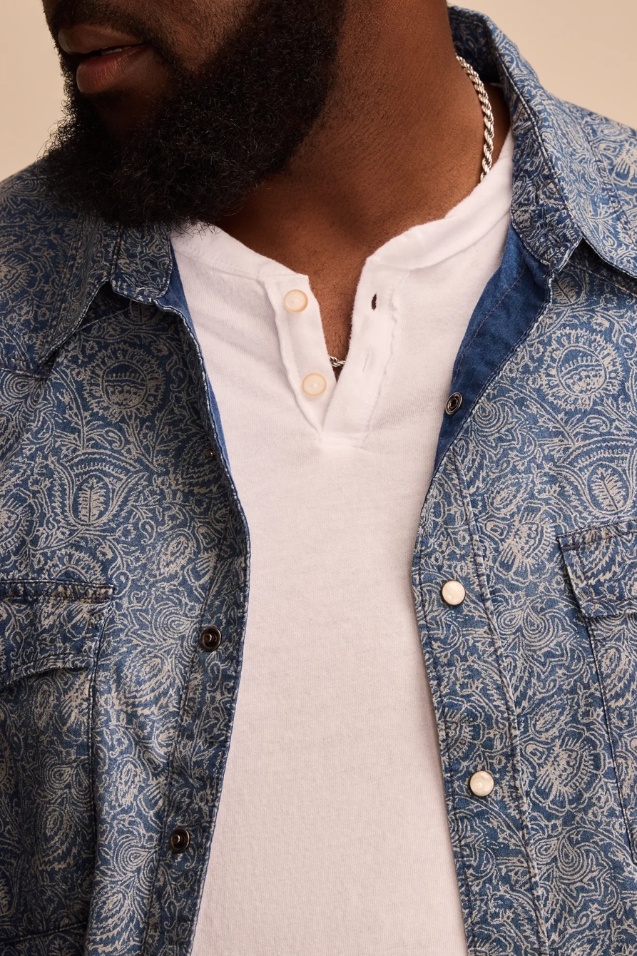 BIG & TALL PRINTED INDIGO WESTERN LONG SLEEVE SHIRT - Lucky Brand Outlet