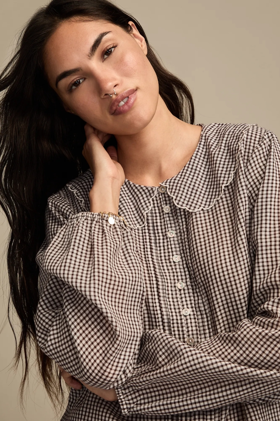 GINGHAM PETER PAN COLLAR TOP - Lucky Brand Outlet