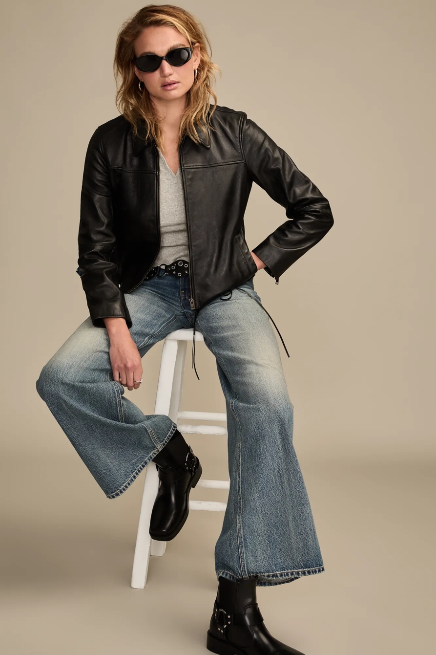 ZIP UP LEATHER JACKET - Lucky Brand Outlet