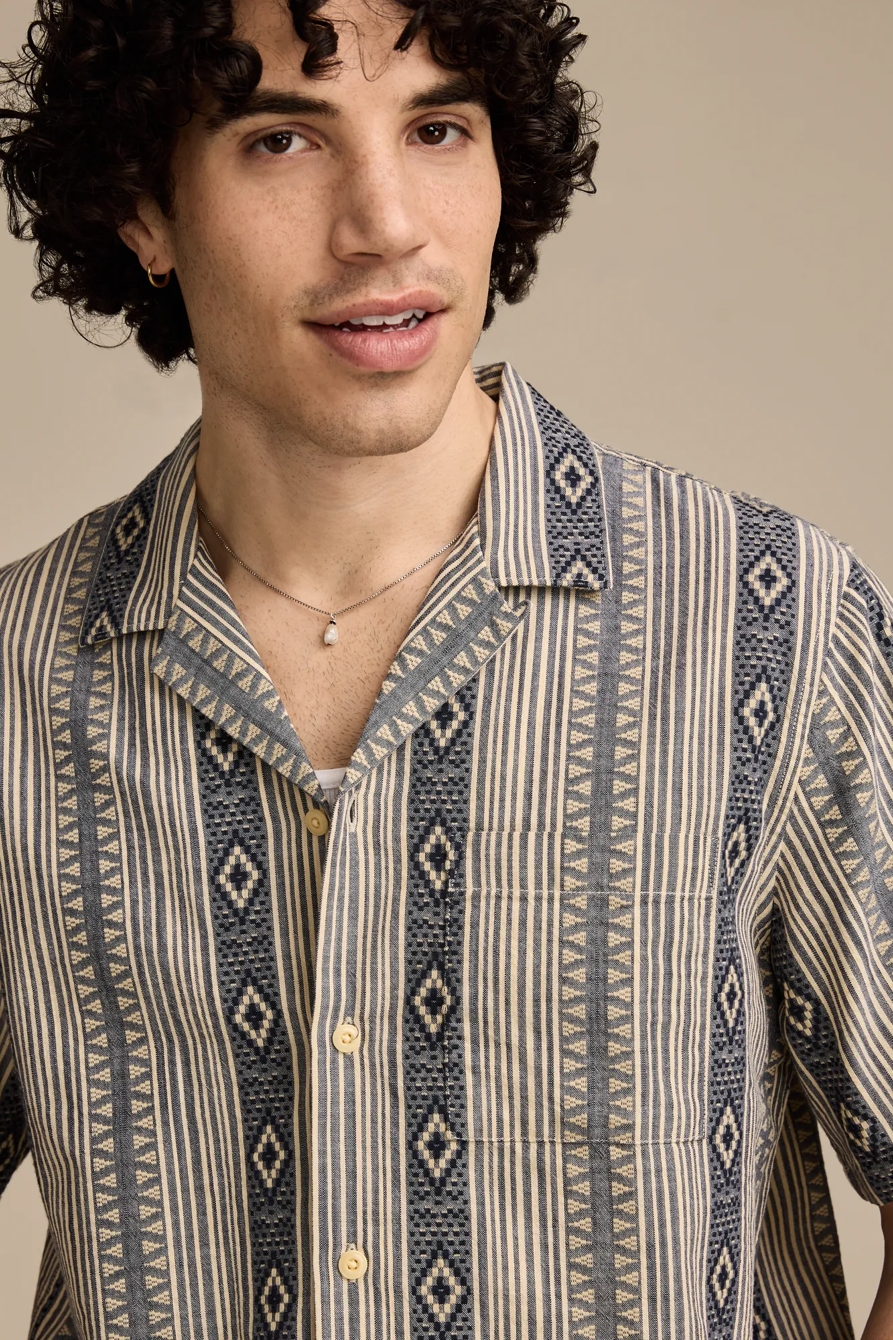 TEXTURED STRIPE CAMP COLLAR SHORT SLEEVE SHIRT - Lucky Brand Outlet