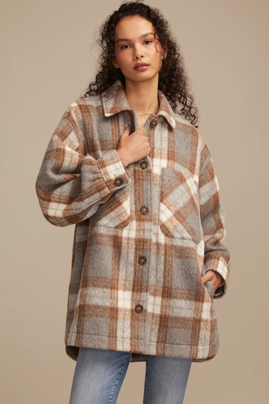 OVERSIZED PLAID SHIRT JACKET - Lucky Brand Outlet