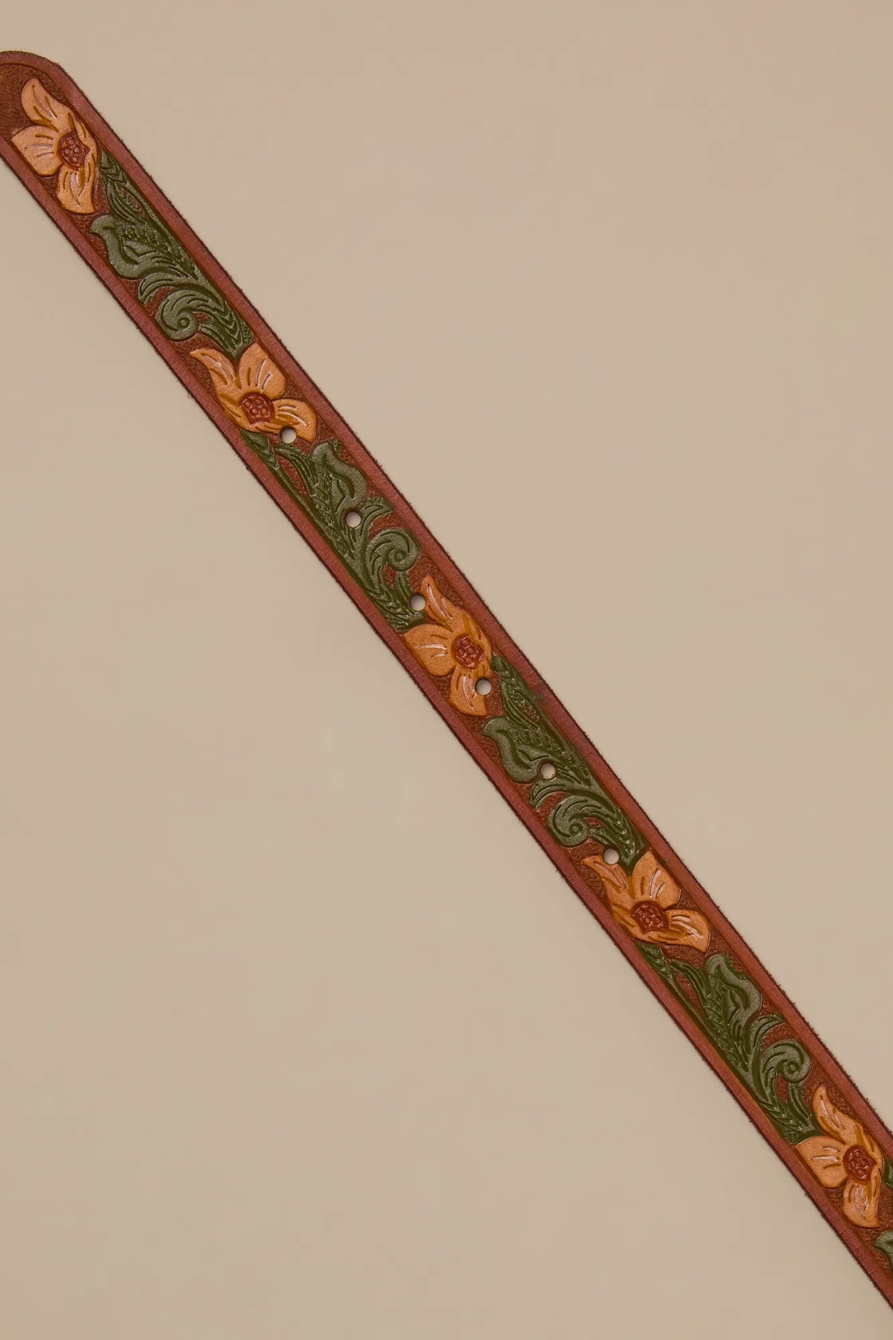 EMBOSSED FLORAL LEATHER BELT - Lucky Brand Outlet