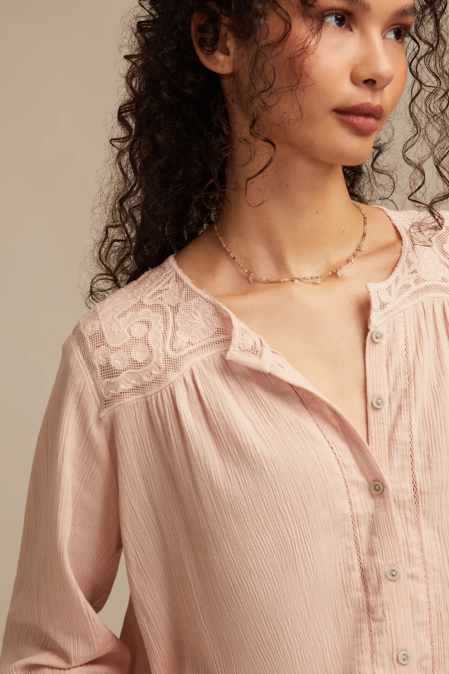 LONG SLEEVE PINTUCK BUBBLE TOP - Lucky Brand Outlet