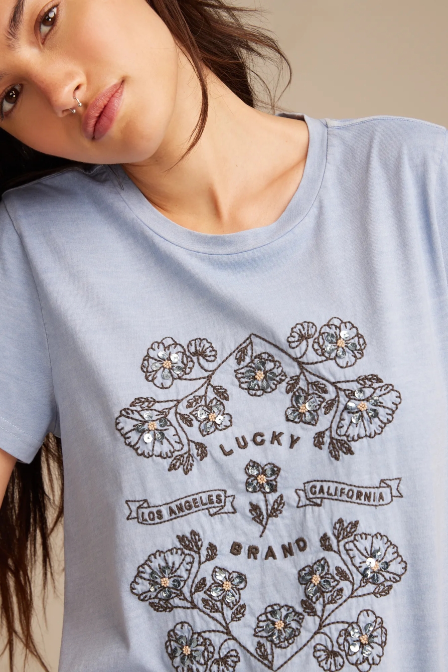 MIRROR EMBROIDERED FLORAL CLASSIC CREW - Lucky Brand Outlet