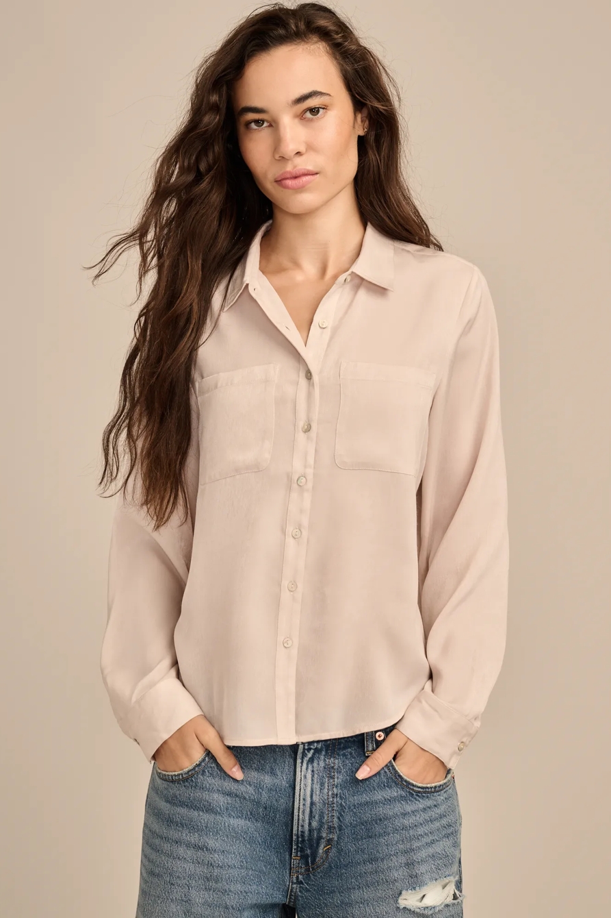 HAMMERED SATIN BUTTON DOWN SHIRT - Lucky Brand Outlet