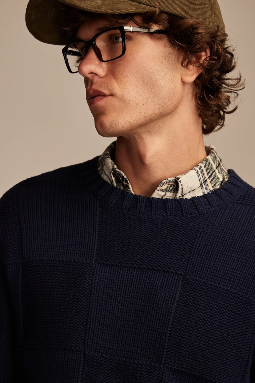 CHECK STITCH CREW NECK SWEATER - Lucky Brand Outlet