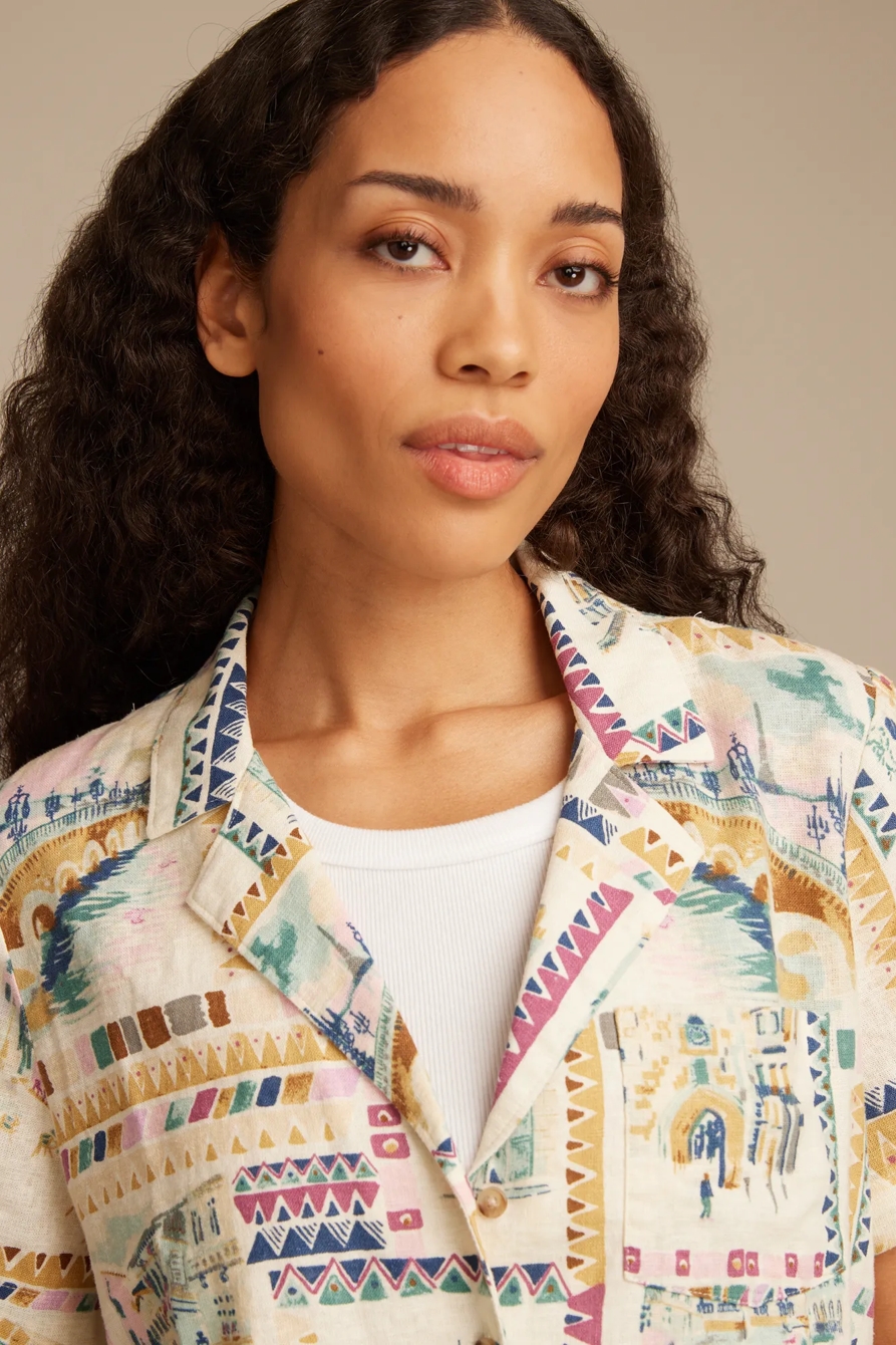 PRINTED LINEN CAMP SHIRT - Lucky Brand Outlet