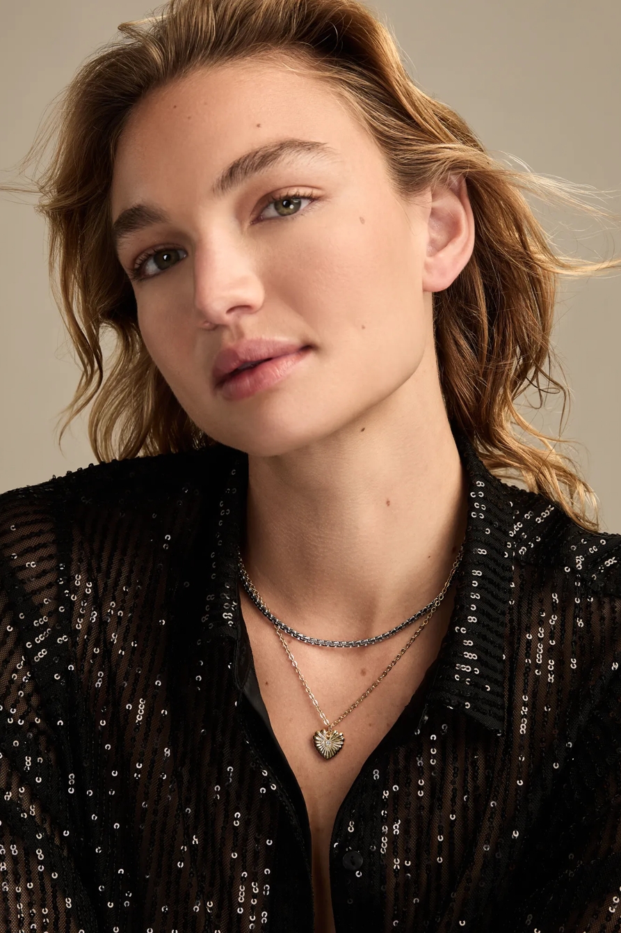 FLAT BOX CHAIN AND HEART CHARM NECKLACE SET - Lucky Brand Outlet