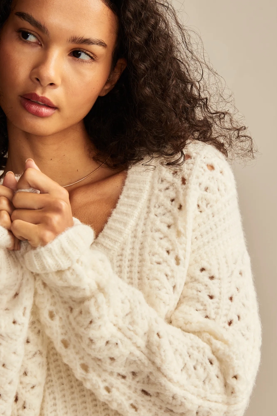 V NECK POINTELLE CABLE PULLOVER SWEATER - Lucky Brand Outlet