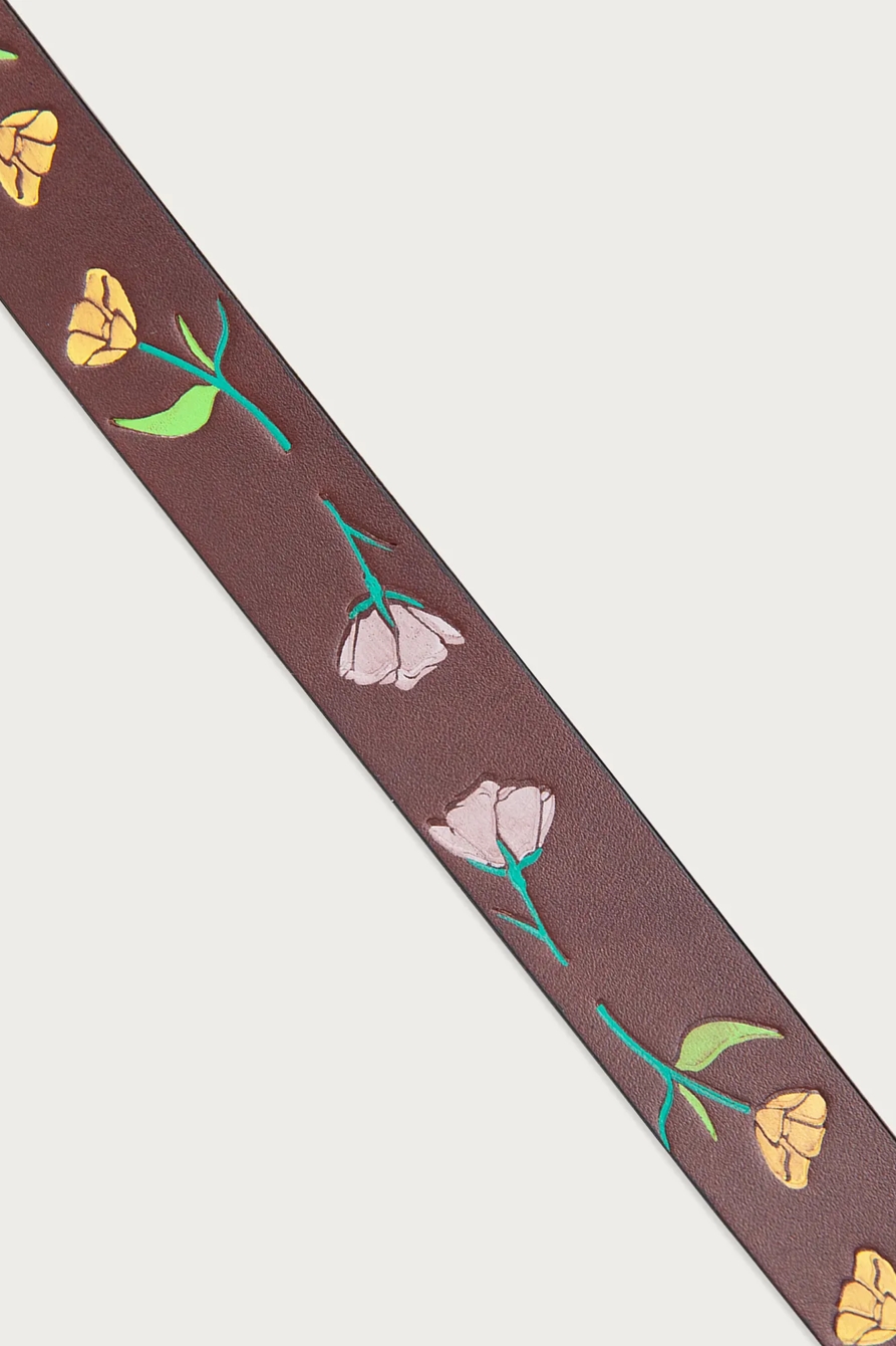 SKINNY LEATHER JEAN BELT WITH FLORAL EMBOSSED AND HANDPAINT - Lucky Brand Outlet