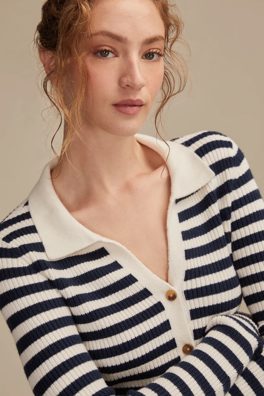 BUTTON DOWN STRIPED SWEATER - Lucky Brand Outlet