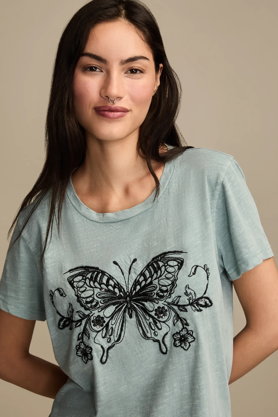 LINEAR BUTTERFLY CLASSIC CREW - Lucky Brand Outlet