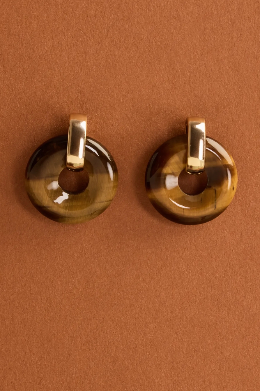 TIGERS EYE CIRCLE STUD EARRINGS - Lucky Brand Outlet