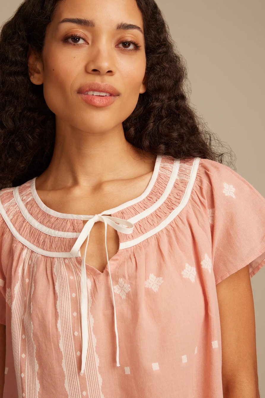 SHORT SLEEVE PEASANT BLOUSE - Lucky Brand Outlet