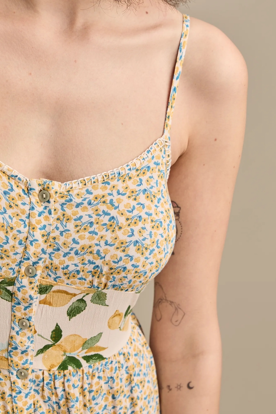 PRINT MIX TIERED MIDI DRESS - Lucky Brand Outlet