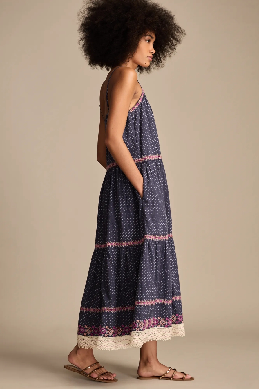 EMBROIDERED PRINTED MARKET MAXI DRESS - Lucky Brand Outlet