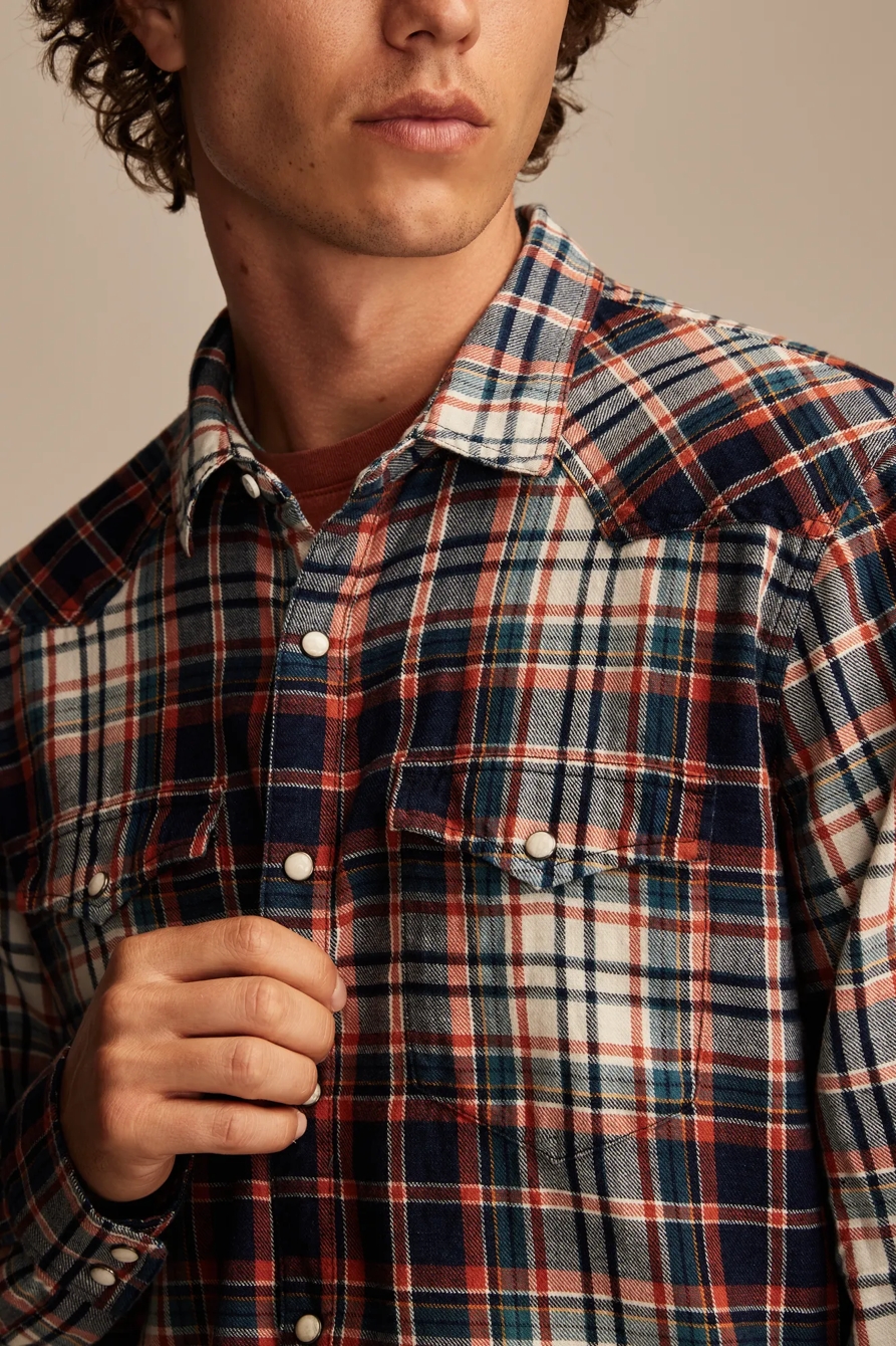 INDIGO PLAID WESTERN LONG SLEEVE SHIRT - Lucky Brand Outlet
