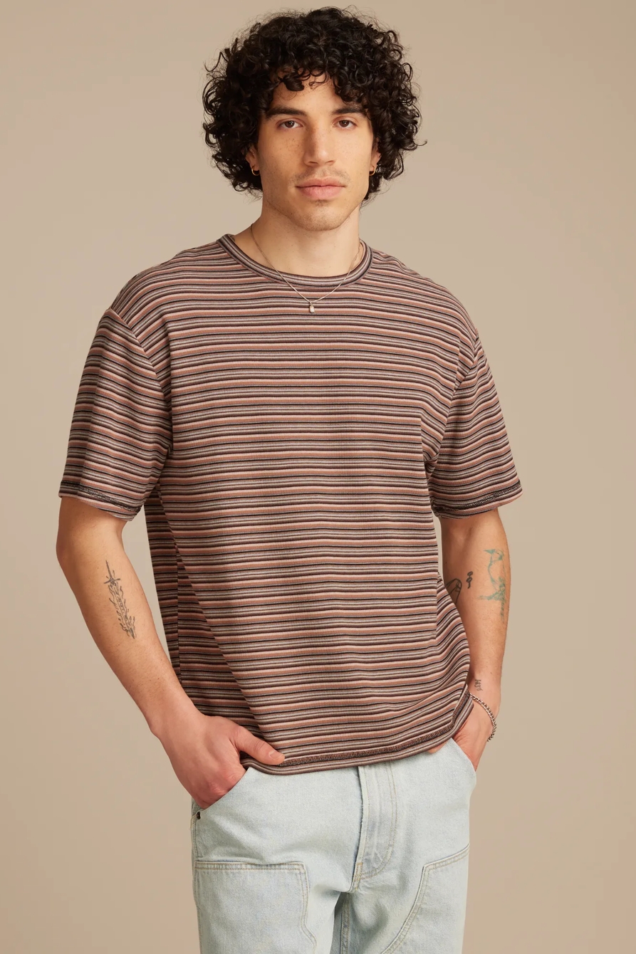 STRIPE WAFFLE RELAXED CREW TEE - Lucky Brand Outlet