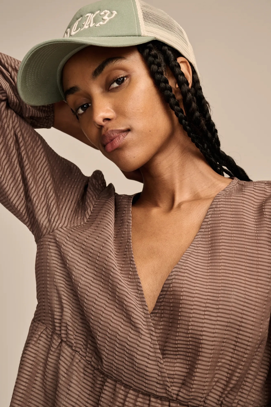 STRIPED V-NECK BLOUSE - Lucky Brand Outlet