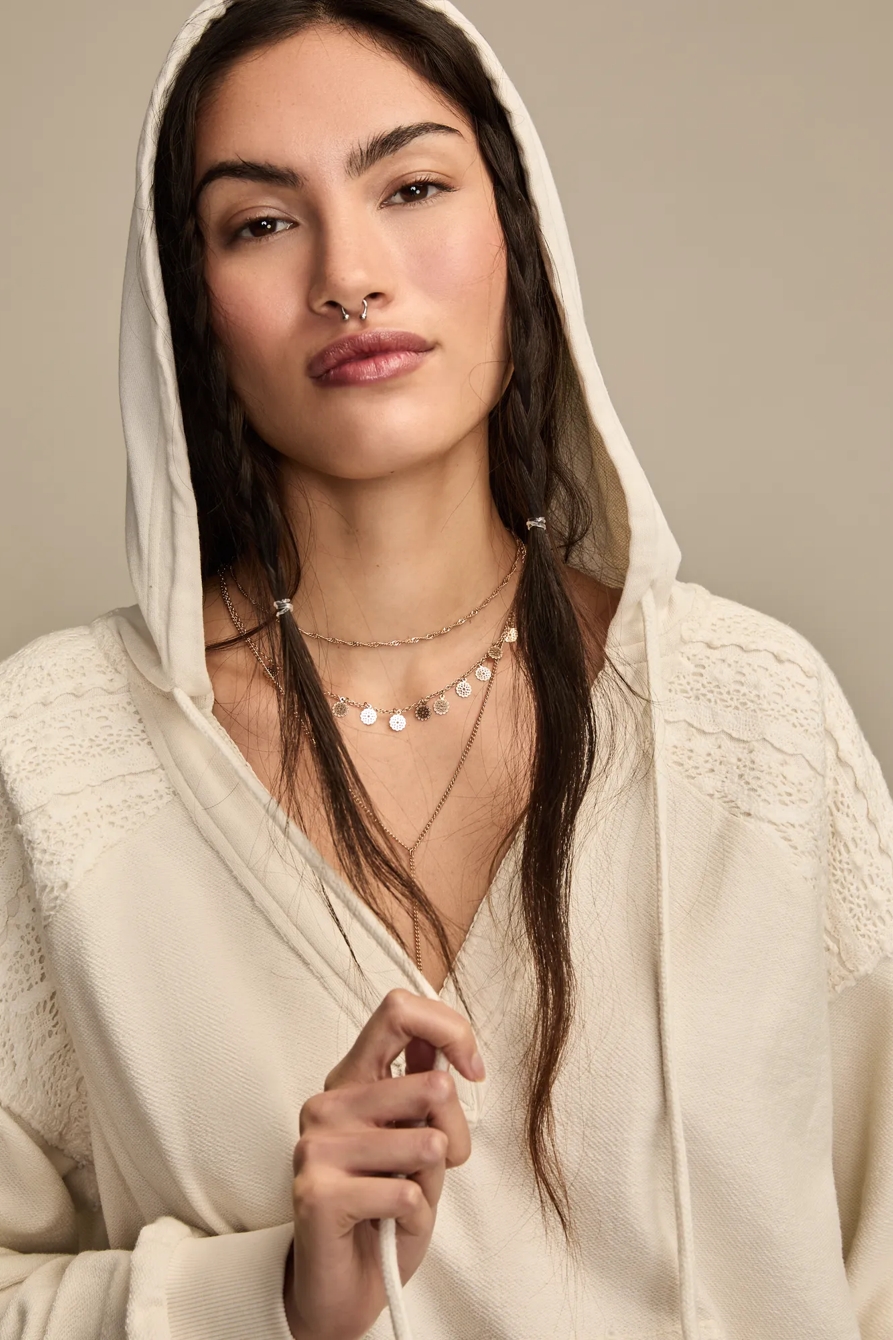 CROCHET TRIM BAJA HOODIE - Lucky Brand Outlet