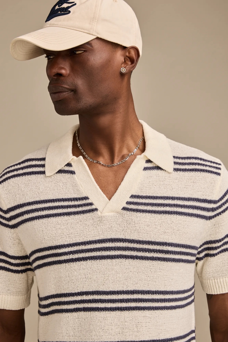 STRIPE JOHNNY COLLAR POLO SWEATER - Lucky Brand Outlet