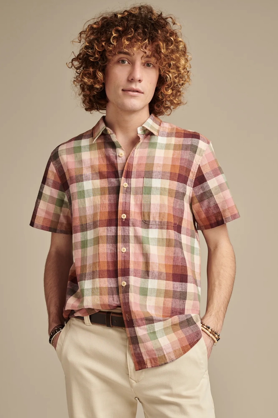 MULTI PLAID SAN GABRIEL SHORT SLEEVE 1 POCKET SHIRT - Lucky Brand Outlet