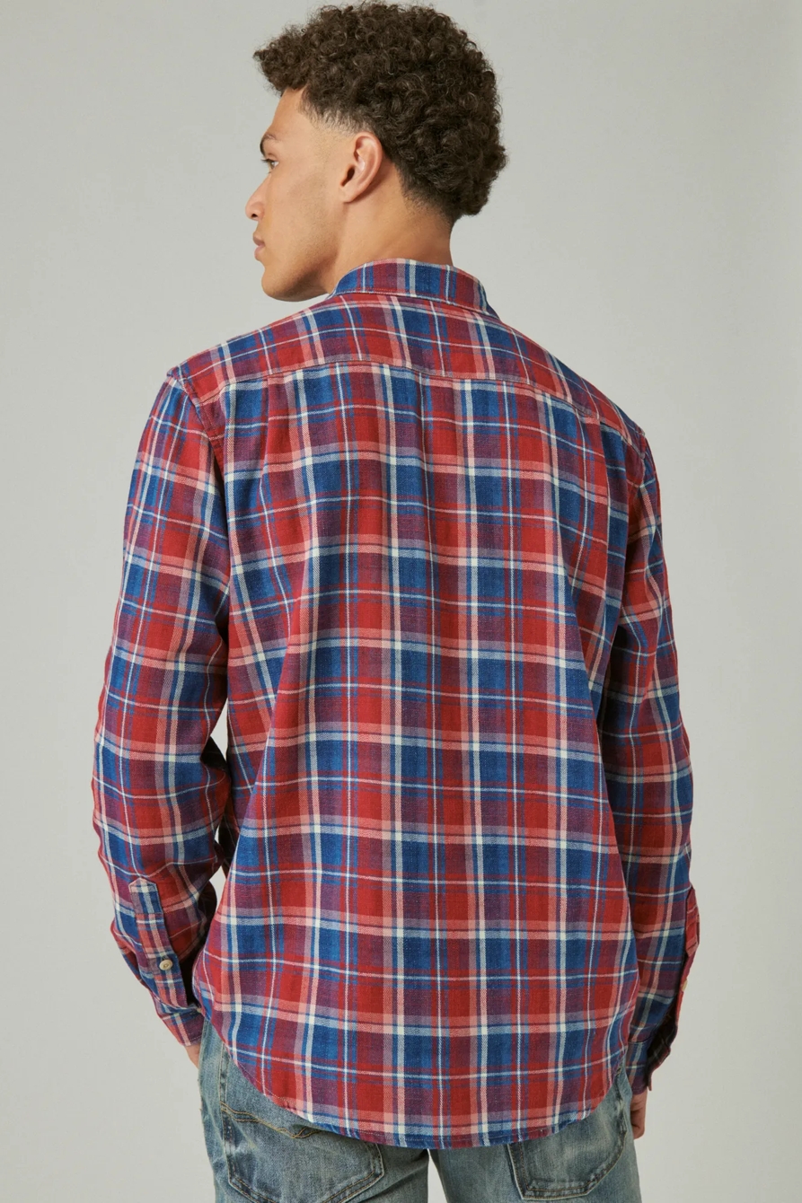 PLAID INDIGO LONG SLEEVE UTILITY SHIRT - Lucky Brand Outlet