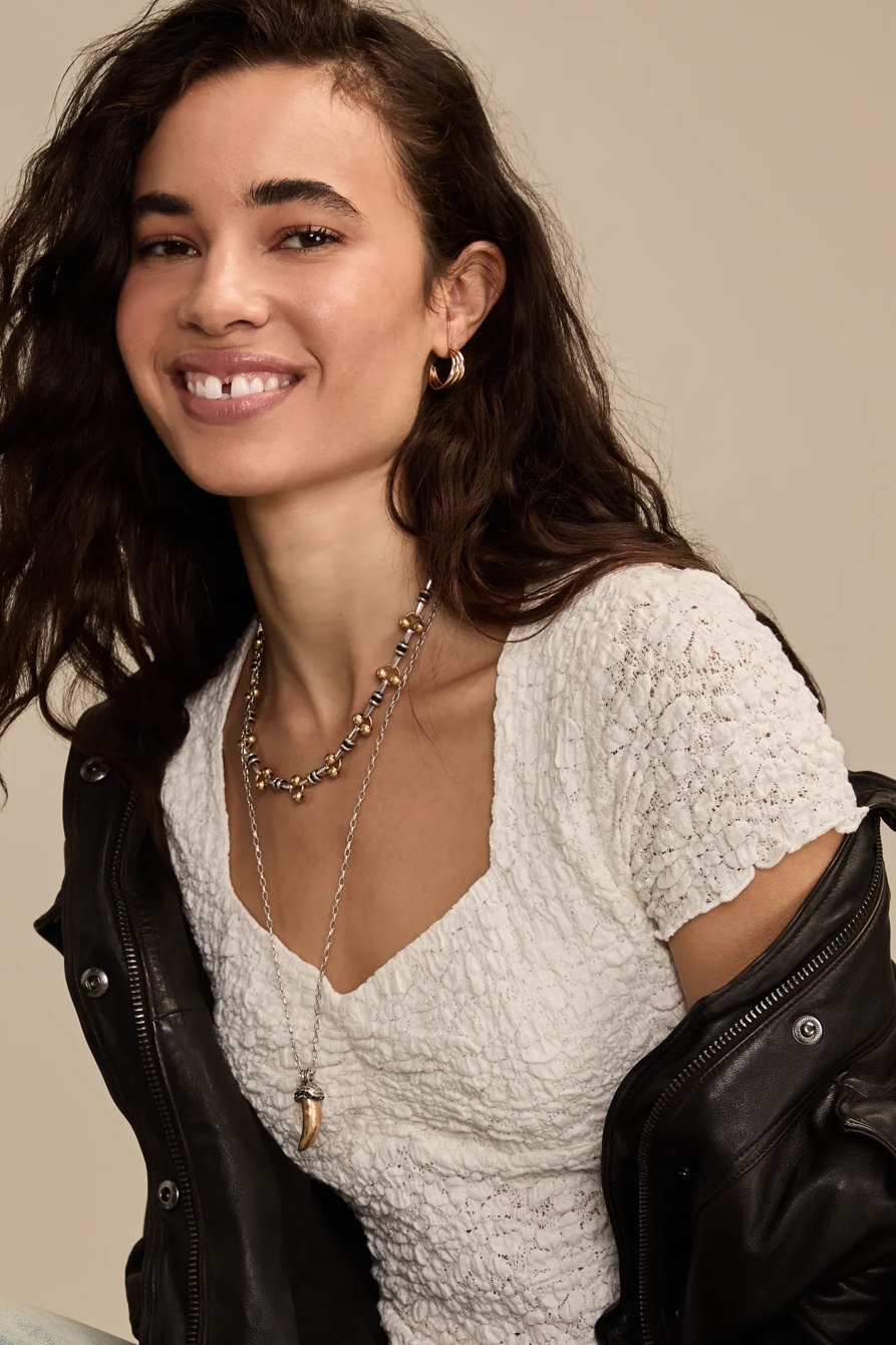 TEXTURED V NECK BABYDOLL TOP - Lucky Brand Outlet