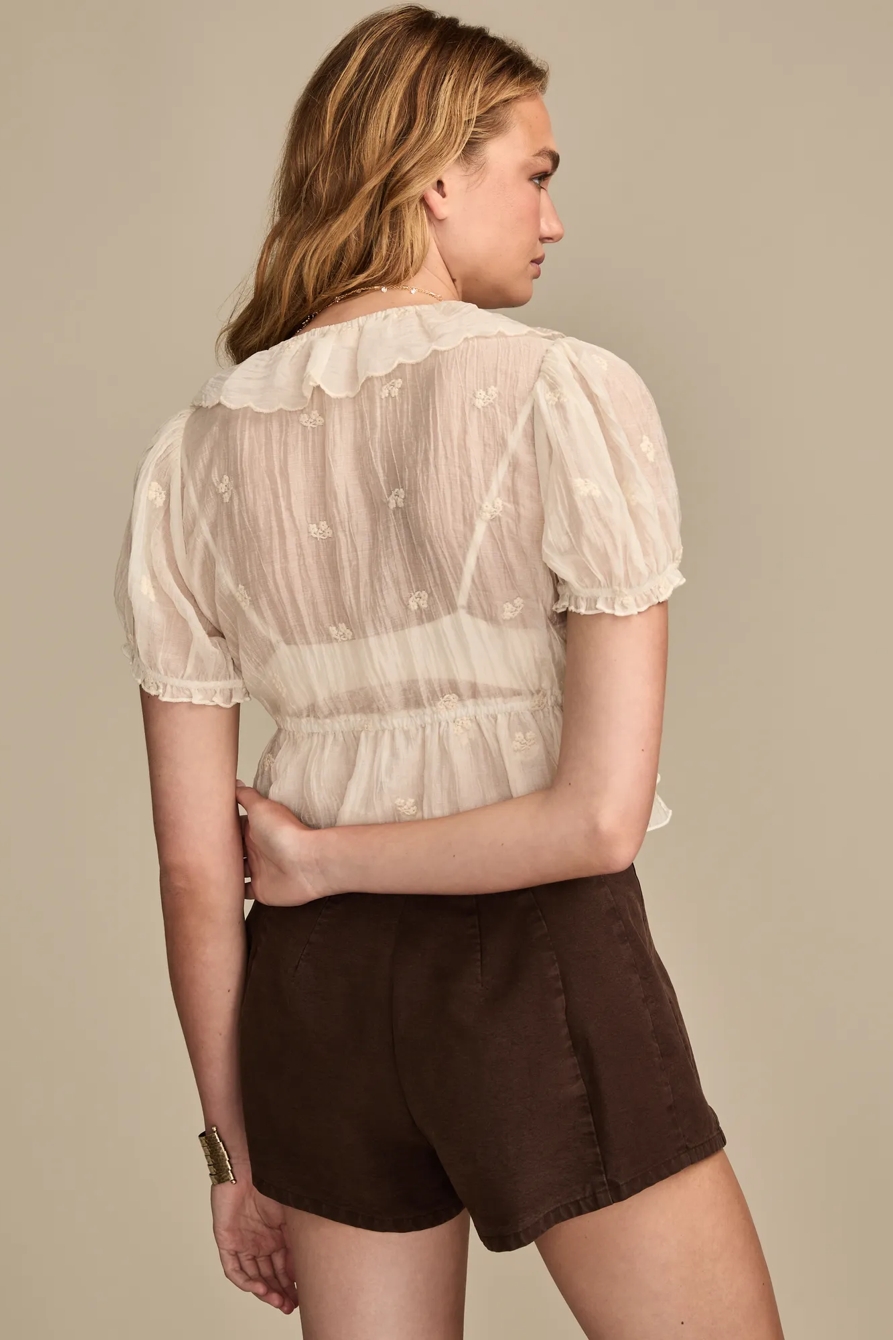 RUFFLE TIE FRONT BLOUSE - Lucky Brand Outlet