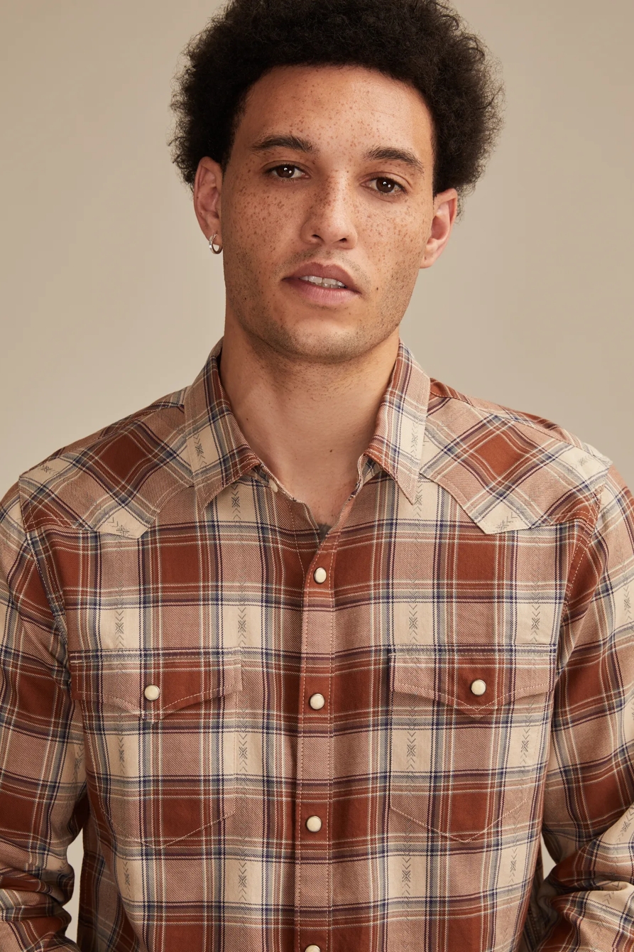 LONG SLEEVE DOBBY WESTERN SHIRT - Lucky Brand Outlet