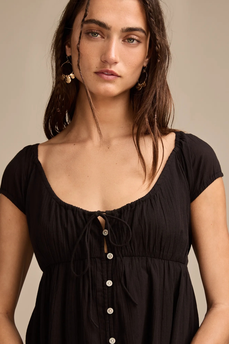 BUTTON FRONT TIERED MIDI DRESS - Lucky Brand Outlet