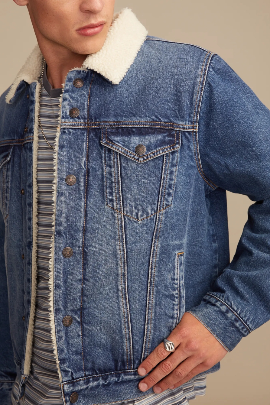 FAUX SHEARLING LINED DENIM JACKET - Lucky Brand Outlet