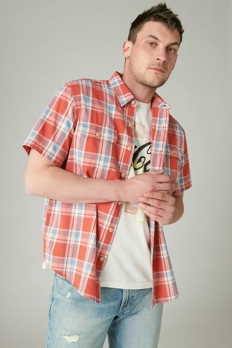 PLAID SHORT SLEEVE UTILITY SHIRT - Lucky Brand Outlet