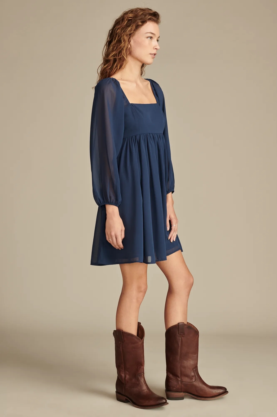 SQUARE NECK LONG SLEEVE MINI DRESS - Lucky Brand Outlet