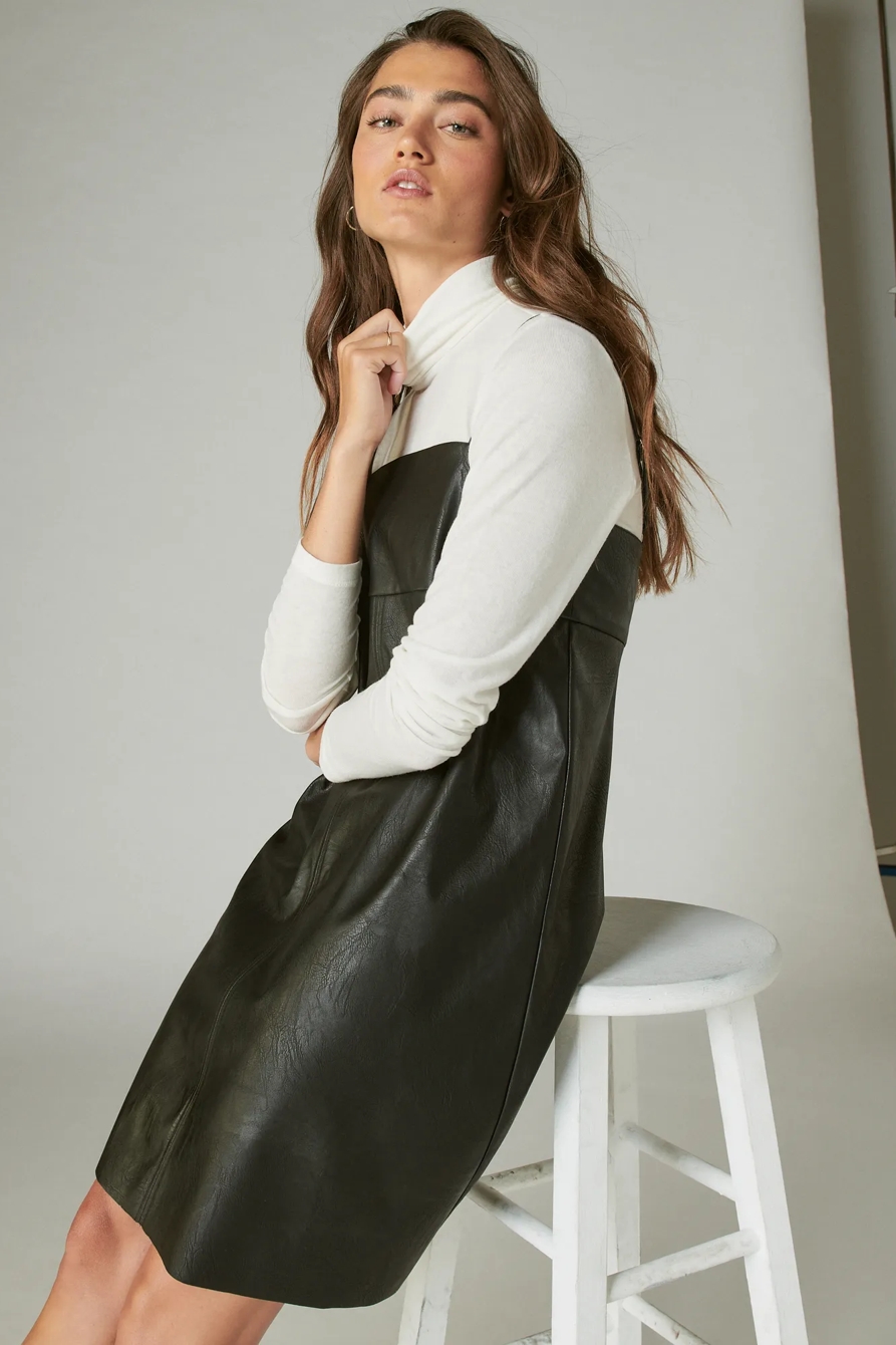 FAUX LEATHER BABYDOLL SLIP DRESS - Lucky Brand Outlet