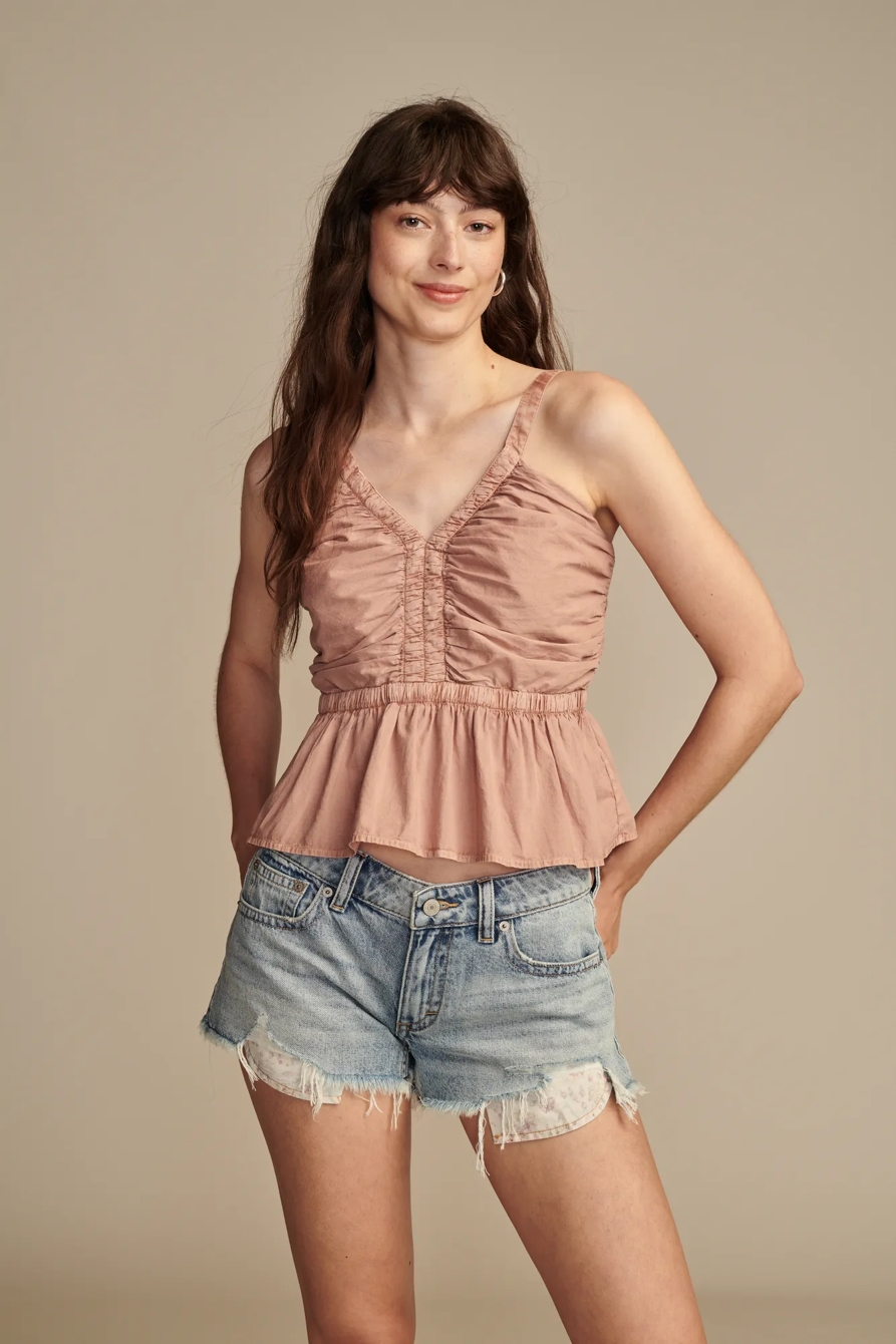 SHIRRED PEPLUM TOP - Lucky Brand Outlet