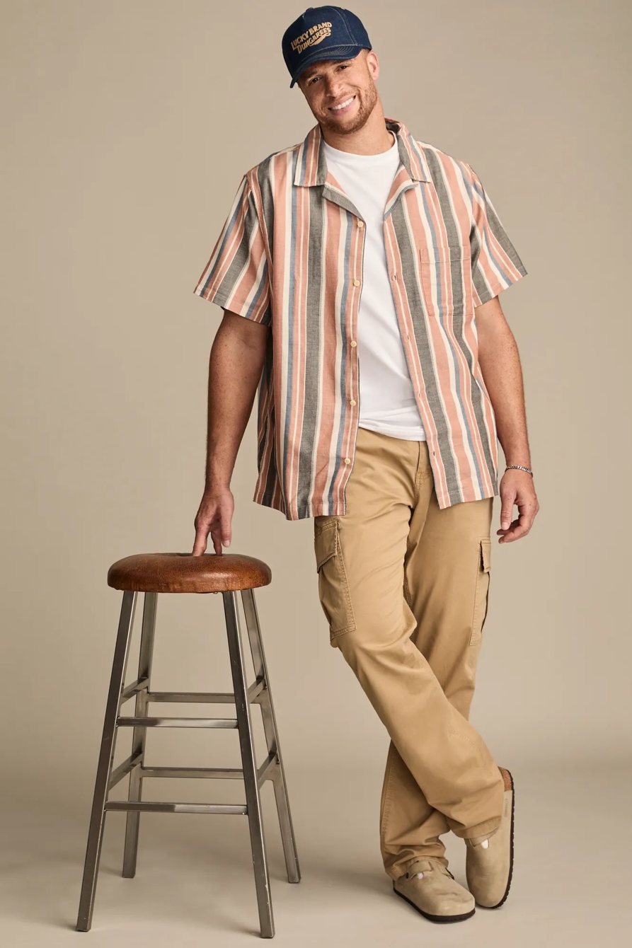 BIG & TALL STRIPED SHORT SLEEVE CAMP COLLAR SHIRT - Lucky Brand Outlet