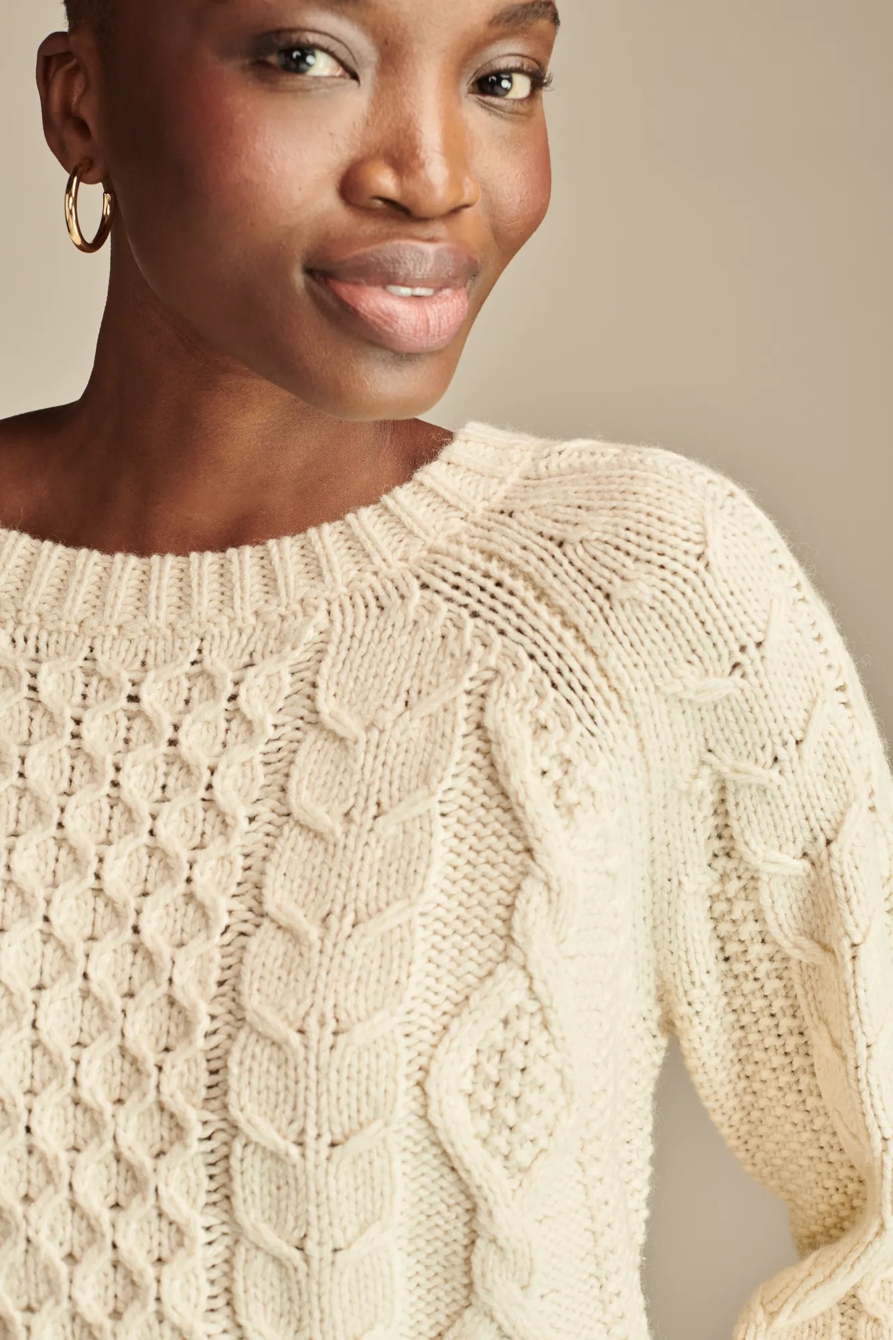 MIXED CABLE CREW PULLOVER SWEATER - Lucky Brand Outlet