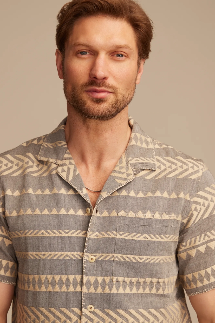 TEXTURED STRIPE CAMP COLLAR SHORT SLEEVE SHIRT - Lucky Brand Outlet