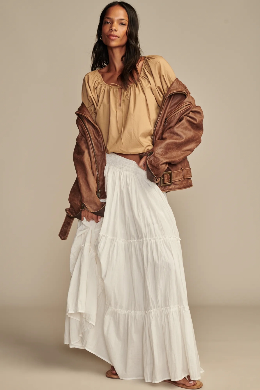 GATHERED POPLIN TOP - Lucky Brand Outlet