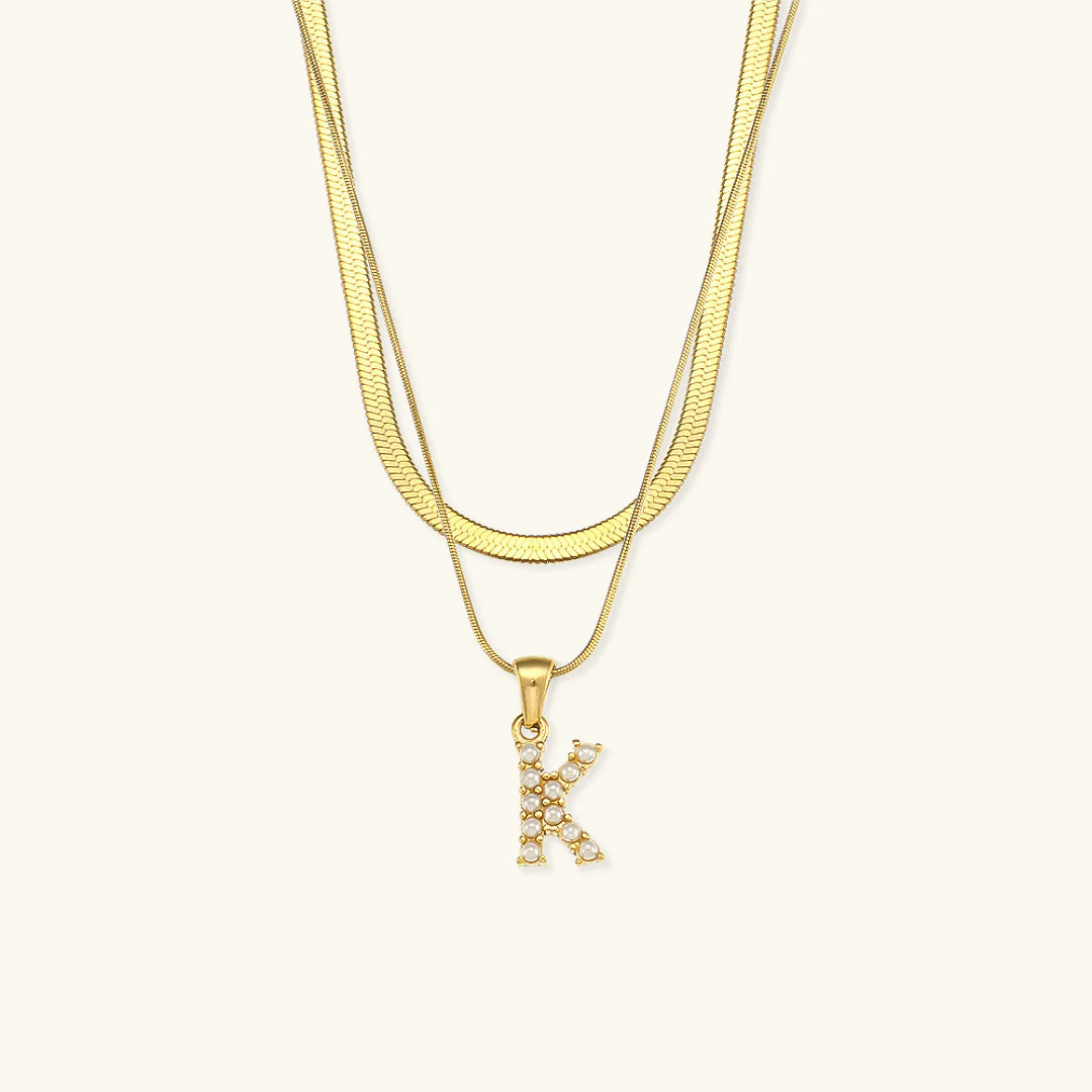 Opal Charm - LayeRed Gold Initial Necklace