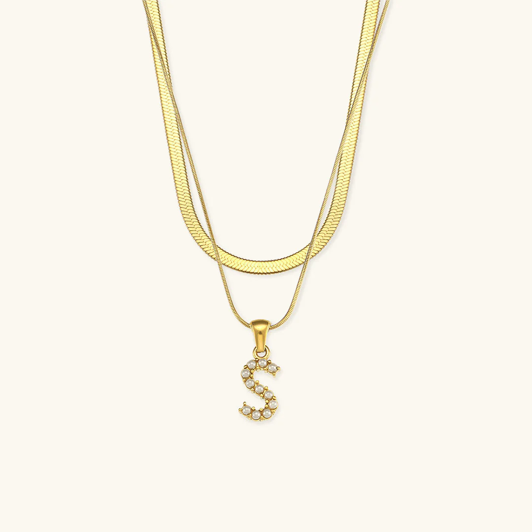 Opal Charm - LayeRed Gold Initial Necklace