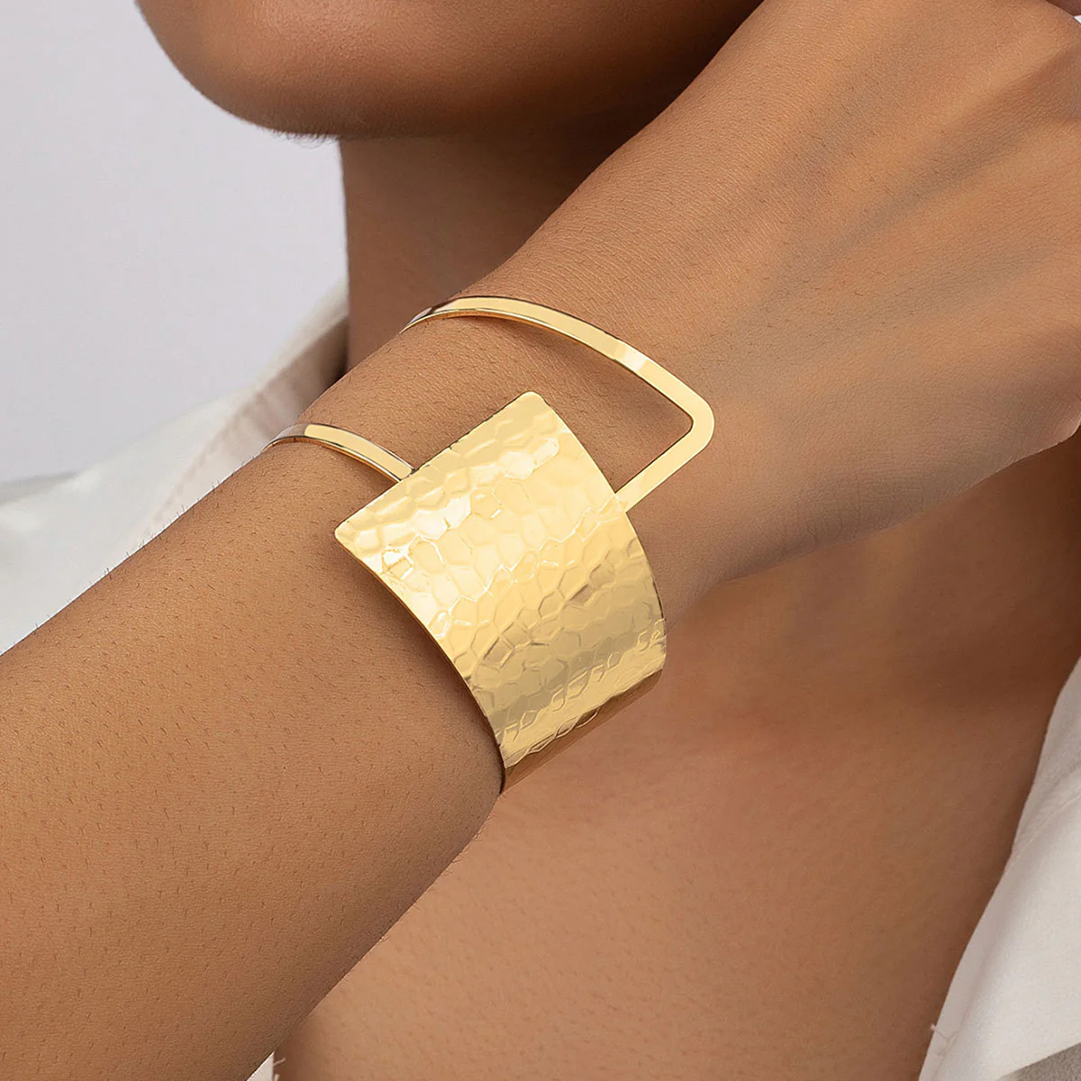 Sculpted Geo Cuff - Textured Gold Open Bracelet